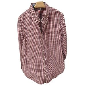 Izod Shirt Men's XL Bold Red Plaid Long Sleeve‎ Button Down #115